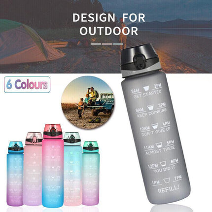 1L Water Bottle Motivational Drink Flask With Time Markings Bpa Free Sport Gym - Red+Blue.