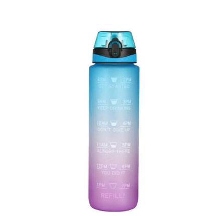 1L Water Bottle Motivational Drink Flask With Time Markings Bpa Free Sport Gym - Red+Blue.