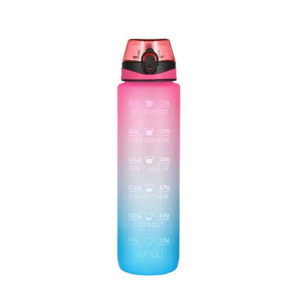 1L Water Bottle Motivational Drink Flask With Time Markings Bpa Free Sport Gym - Red+Blue.
