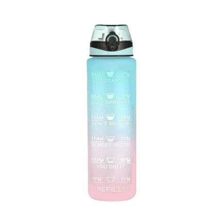 1L Water Bottle Motivational Drink Flask With Time Markings Bpa Free Sport Gym - Red+Blue.