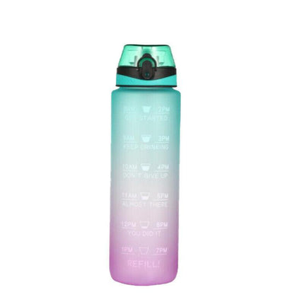 1L Water Bottle Motivational Drink Flask With Time Markings Bpa Free Sport Gym - Red+Blue.