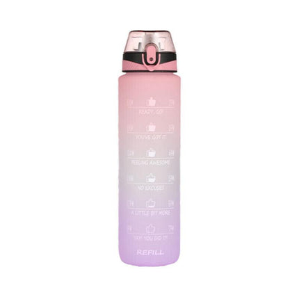 1L Water Bottle Motivational Drink Flask With Time Markings Bpa Free Sport Gym - Red+Blue.