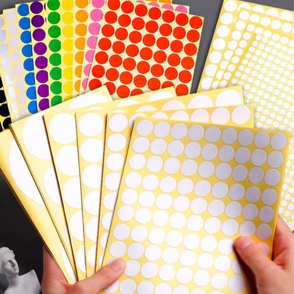8/13/25/50mm Colour Sticker Dots Adhesive Round Labels Circular Scrapbooking White - 8mm 260 Dots - 1 Sheet.
