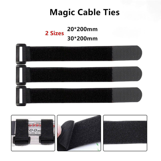 Magic Cable Ties Reusable Winder Coded Organiser Cords Hook Loop Black - 20*200mm  50PCS.