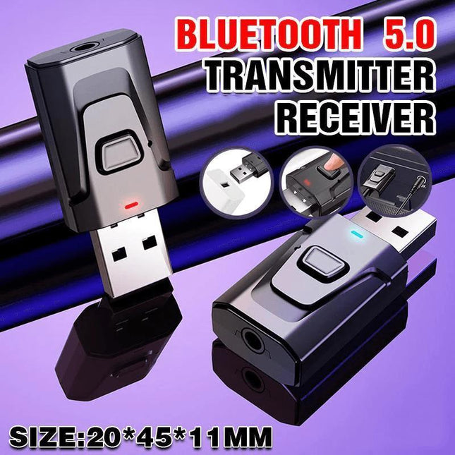 2 in 1 Bluetooth 5.0 USB Audio Transmitter Receiver with 3.5mm AUX Adapter.