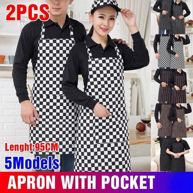 Apron with Pocket 2Pcs Chef Butcher Kitchen Cooking Baking Restaurant Wear - Black.