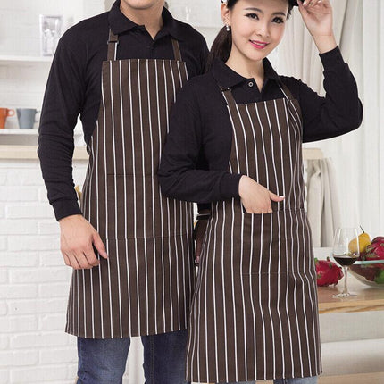 Apron with Pocket 2Pcs Chef Butcher Kitchen Cooking Baking Restaurant Wear - Black White Plaid.