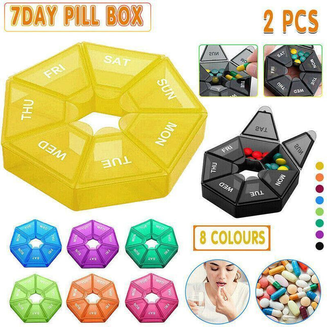 Weekly Pill Organiser 7 Day Medicine Box Tablet Case Dispenser 2 Pack - Green.