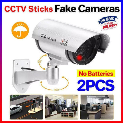 2pcs Dummy Security Camera with Flashing LED Outdoor Fake CCTV Surveillance Decoy.