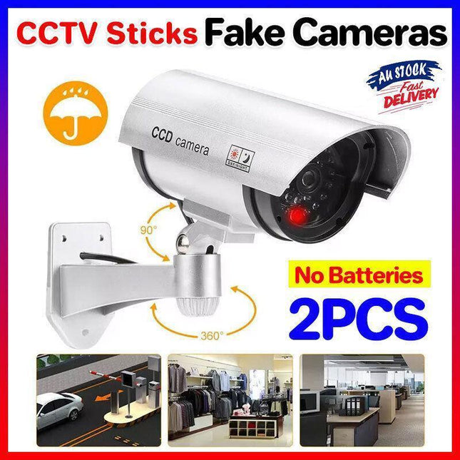 2pcs Dummy Security Camera with Flashing LED Outdoor Fake CCTV Surveillance Decoy.