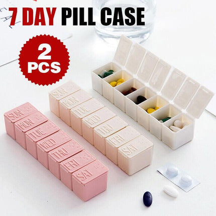 2X 7 Day Weekly Pill Box Medicine Tablet Organizer Dispenser Container Case - Grey.