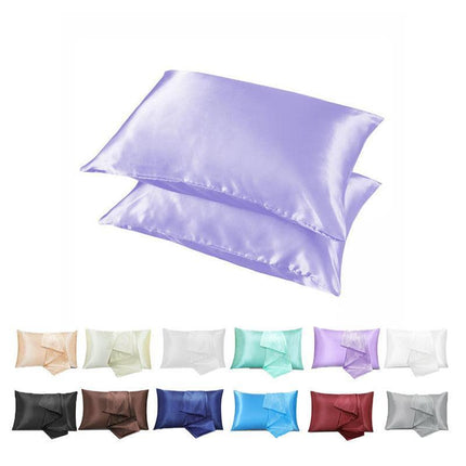 2 Pack Satin Pillowcases Luxury Soft Cushion Covers Bedroom Home Decor - Black.