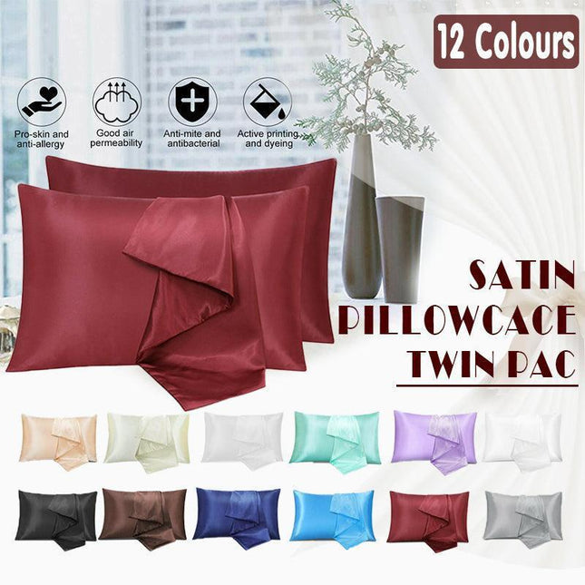 2 Pack Satin Pillowcases Luxury Soft Cushion Covers Bedroom Home Decor - Light Yellow.