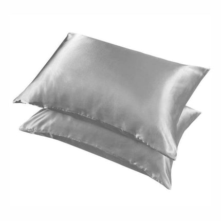 2 Pack Satin Pillowcases Luxury Soft Cushion Covers Bedroom Home Decor - Silver.