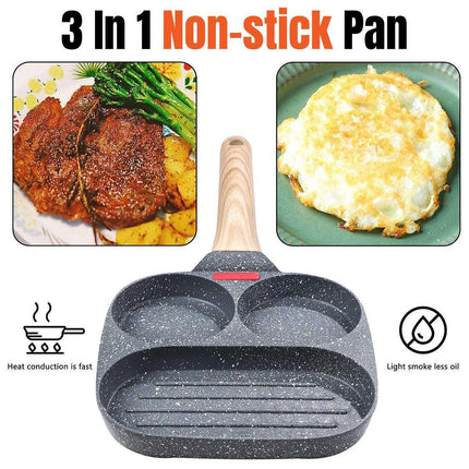Nonstick Three in One Egg Frying Pan Skillet Breakfast Cooker for Kitchen Use.