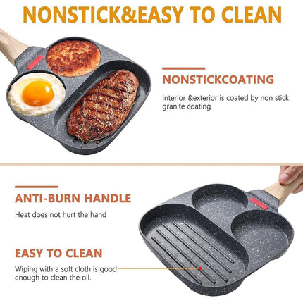 Nonstick Three in One Egg Frying Pan Skillet Breakfast Cooker for Kitchen Use.