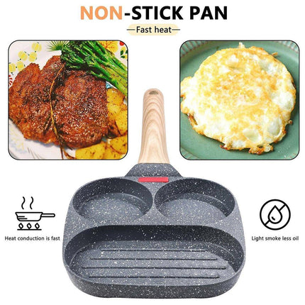 Nonstick Three in One Egg Frying Pan Skillet Breakfast Cooker for Kitchen Use.