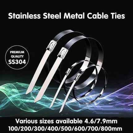 100x Stainless Steel Cable Ties SS304 Marine Grade Zip Strap Locking Wrap 100-800mm - 4.6*100mm.