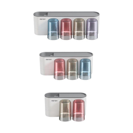 Bathroom Wall Mounted Toothbrush Holder Toothpaste Stand Storage Rack With Cup - Three Cups Set.
