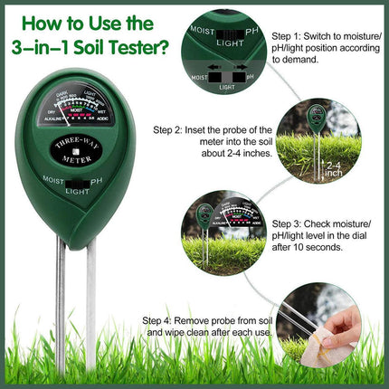 3 In 1 Soil Ph Tester Water Moisture Test Meter Kit For Garden Plant Testing Au.