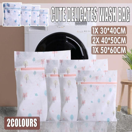 4Pcs Cute Delicates Wash Bag Laundry Lingerie Bra Washing Pack Set Clothes Case - Blue.