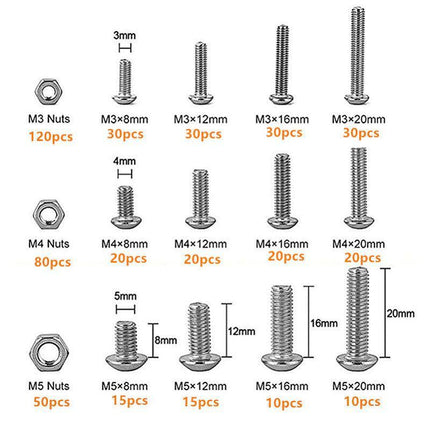 500x M3/M4/M5 Stainless Steel Hex Socket Button Head Bolts Screws Nuts Kit.