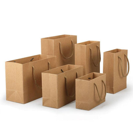 50X Kraft Paper Bags Gift Shopping Carry Craft Brown Bag With Handles - 50PCS  22*15*6CM.