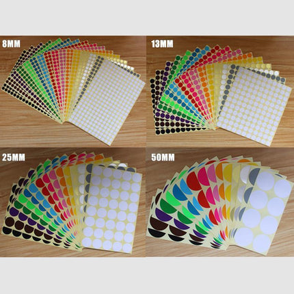 8/13/25/50mm Sticker Dots Adhesive Round Labels Circular Scrapbooking Light Green - 8mm 260 Dots - 5 Sheets.