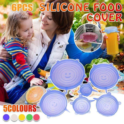 6PCS Stretch Reusable Silicone Food Saver Cover Seal Insta Lids Bowl Wraps - Green.