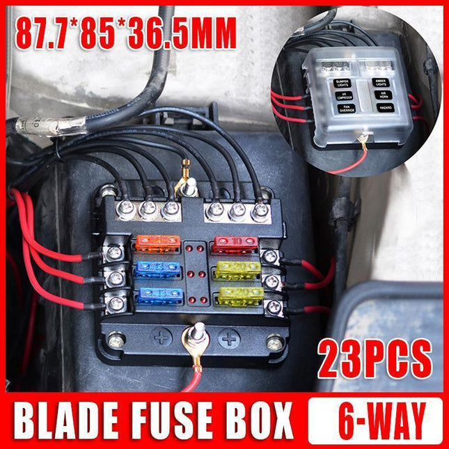 23PC 6 Way Blade Fuse Box Block Holder Indicator LED Light 12V/32V Car Marine.