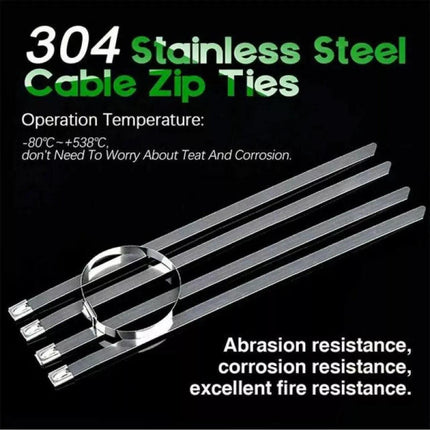 20X Stainless Steel Cable Ties S304 Marine Grade Zip Strap Locking Wrap 100-800Mm - 4.6*350mm.