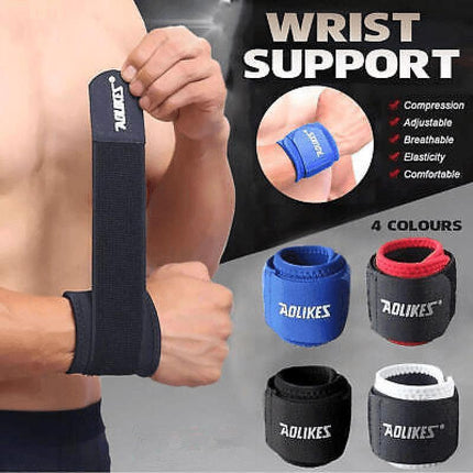 Aolikes Adjustable Sports Gym Wrist Support Brace Wrap Band Wristband Strap Au - Black+Red.
