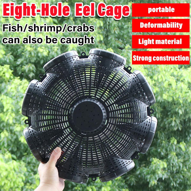 Eight Hole Eel Cage Ground Fish Trap Lobster Fishing Net Foldable Crab Catcher.