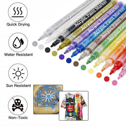 Flysea 12-80 Colours Acrylic Paint Pens Painting Stone Ceramic Glass Marker2-3Mm - 80-Colour Set.