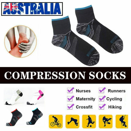 1 Pair Ankle Compression Socks Foot Support Sleeves S M Size Unisex - Black-Blue.