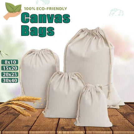 10X Canvas Cotton Drawstring Bags Linen Calico Tote Gift Storage Pouches - 25x35cm.