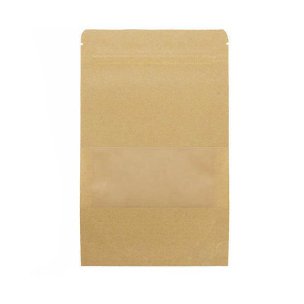 10x 12*20+4cm Stand Up Bag Kraft Paper Seal Packaging Window Zip Lock Pouch - 10 PCS.