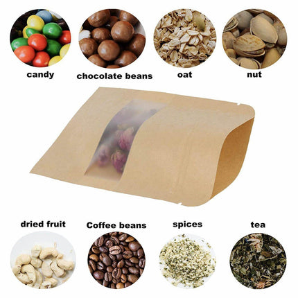 10-200x 23*35+5cm Stand Up Bag Kraft Paper Seal Packaging Window Zip Lock Pouch - 50 PCS.