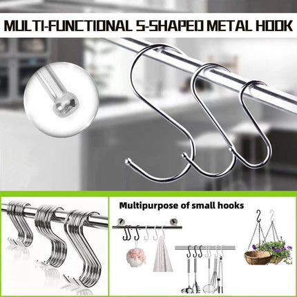 8cm Stainless Steel S Shape Hooks Kitchen Hanger Rack Clothes Hanging Plant Holders - 20PCS.