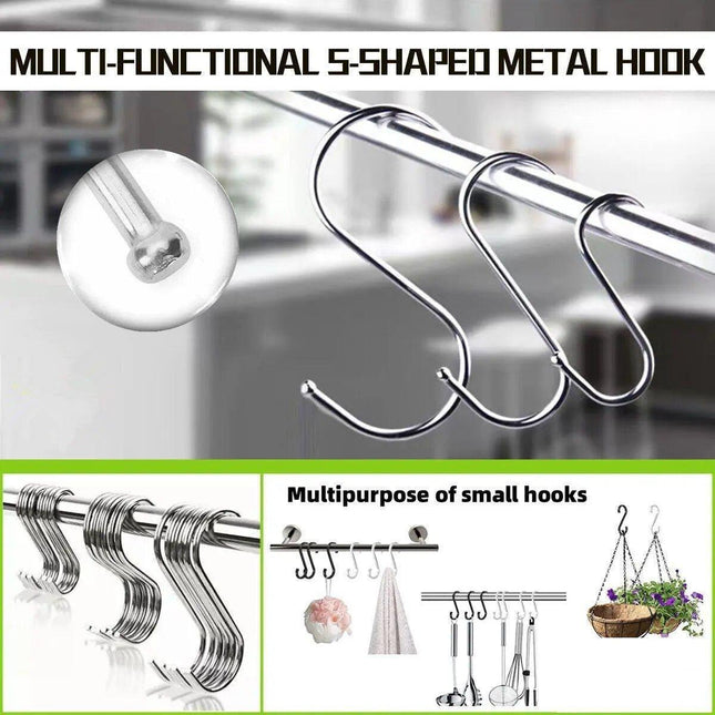 8cm Stainless Steel S Shape Hooks Kitchen Hanger Rack Clothes Hanging Plant Holders - 10PCS.