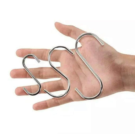8cm Stainless Steel S Shape Hooks Kitchen Hanger Rack Clothes Hanging Plant Holders - 10PCS.