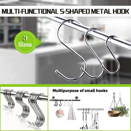 12cm Stainless Steel S Shape Hooks Kitchen Hanger Rack Clothes Hanging Plant Holders - 20PCS.