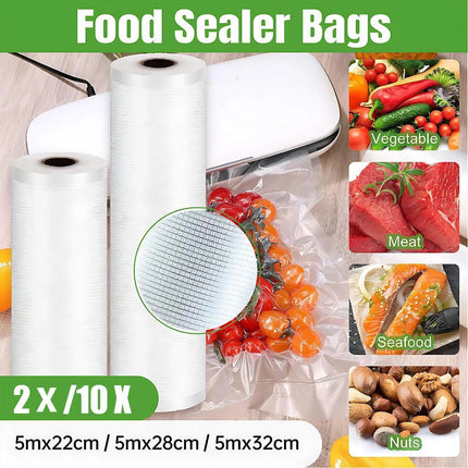 1-10x Commercial Heat-Resistant Vacuum Sealer Rolls for Food Storage - 2 Rolls (22cm x 5m).