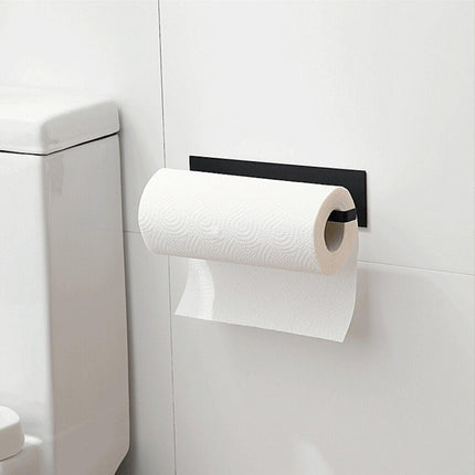 Self-Adhesive Paper Towel Holder Rack for Kitchen Rolls and Wrap Storage - Black x 1 unit.