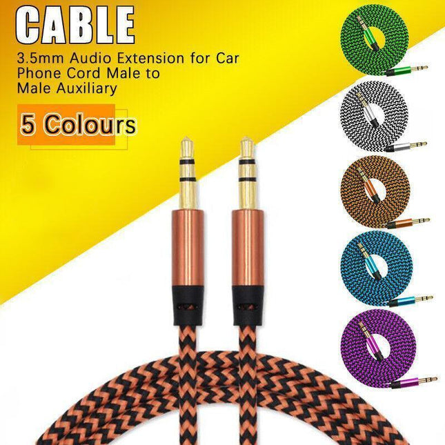 AUX Cable 3.5mm Stereo Audio Input Extension Male to Male Auxiliary Car Cord - White.