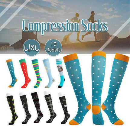 L/XL Size Compression Socks Unisex Adult Nursing Travel Stocking Sport - Green Bar.