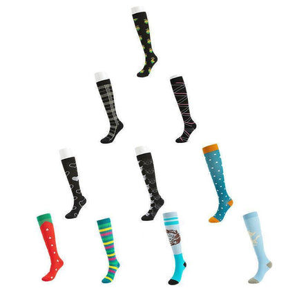 L/XL Size Compression Socks Unisex Adult Nursing Travel Stocking Sport - Green Bar.