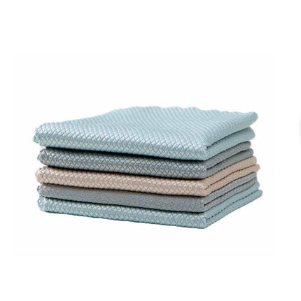 5X Fish Scale Microfiber Cleaning Cloth Dish Washing Glass Wipe Reusable Kitchen - 5Pcs-25cm*25cm.