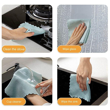 5X Fish Scale Microfiber Cleaning Cloth Dish Washing Glass Wipe Reusable Kitchen - 5Pcs-25cm*25cm.