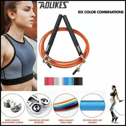 Aolikes Adjustable High Speed Steel Skipping Jump Rope Dual Bearings Gym Boxing - Red.